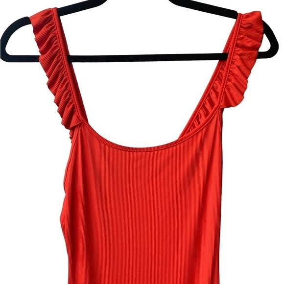 Zara Ribbed Ruffle Orange Sleeveless Bodysuit Small - Picture 4 of 9